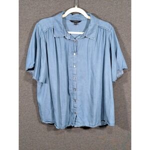 Liverpool Los Angeles Light Blue Lyocell Button Down Shirt Plus Size 1X